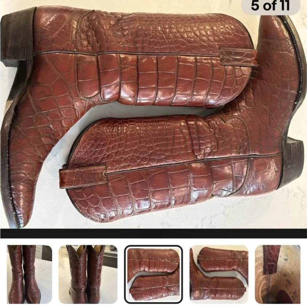 Men's Brown Crocodile Leather Boots Rare real alligator not Cayman alligator…